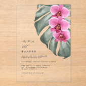 Invitations En Acrylique Orchidées roses chaudes Monstera Mariage floral tr (Recto)