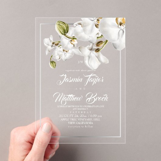 Invitations En Acrylique Orchids Frame Elegant Wedding  (In situ (ordinateur de poche))