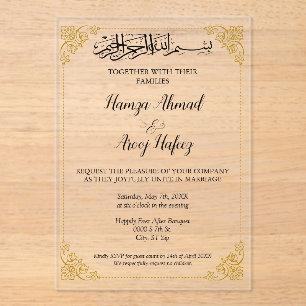 Invitations En Acrylique Ornat Gold Mariage musulman islamique