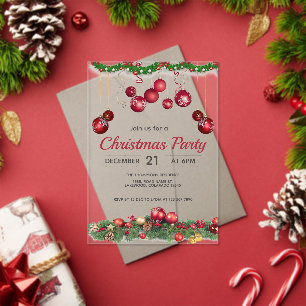 Invitations En Acrylique Ornements Rouges Noël Unique