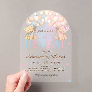 Invitations En Acrylique Ours à thème pour la révélation du sexe