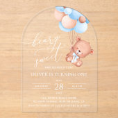 Invitations En Acrylique Ours Bébé, Ballons Bleus, Premier anniversaire (Recto)