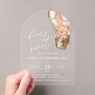 Invitations En Acrylique Ours En Conflit, Ballotte À Air Chaud Rose, Premie