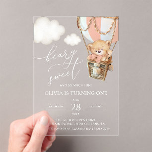 Invitations En Acrylique Ours En Conflit, Ballotte À Air Chaud Rose, Premie