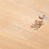 Invitations En Acrylique Ours En Joue, Ballons Bleus, Premier Anniversaire (Poser)