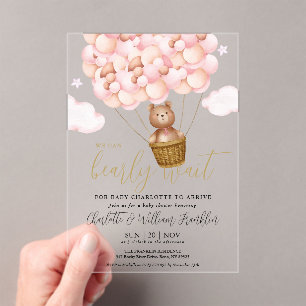 Invitations En Acrylique Ours en peluche à peine attendre Fille rose Baby S