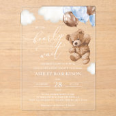 Invitations En Acrylique ours en peluche, ours bébé, Ballons bleus, Baby sh (Recto)