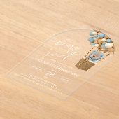 Invitations En Acrylique Ours mignon, Ballons Bleus, Premier Anniversaire (Poser)