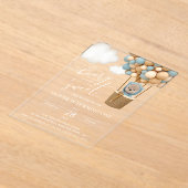 Invitations En Acrylique Ours mignon, Ballons Bleus, Premier Anniversaire (Poser)