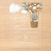 Invitations En Acrylique Ours mignon, Ballons Bleus, Premier Anniversaire (Recto)