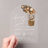 Invitations En Acrylique Ours mignon, Ballons Brown, Premier anniversaire (In situ (ordinateur de poche))