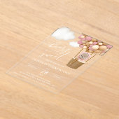 Invitations En Acrylique Ours mignon, Ballons roses, Premier Anniversaire (Poser)