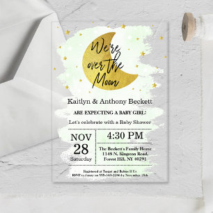 Invitations En Acrylique Over The Moon Baby-Shower neutre