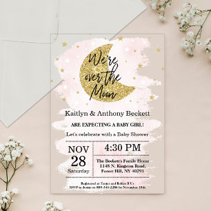 Invitations En Acrylique Over The Moon Fête de Naissance Fille
