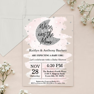 Invitations En Acrylique Over The Moon Fête Prénatale Bébé Fille