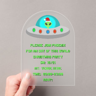 Invitations En Acrylique OVNI de Noël Ho Ho Alien soucoupe volante Personna
