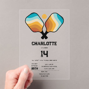 Invitations En Acrylique Pagaie de Pickleball Retro et fête d'anniversaire