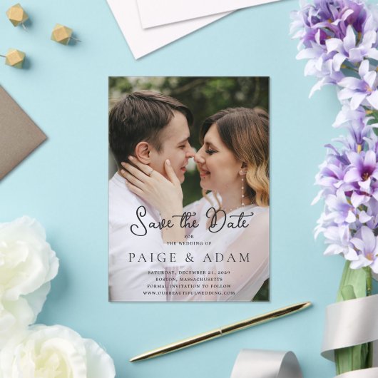 Invitations En Acrylique Paige Photo Mariage moderne Enregistrer la date (Insitu (Mariage))