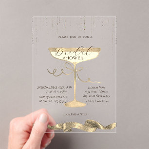 Invitations En Acrylique Paillettes dorées, Verre, Déversement de mariée vi