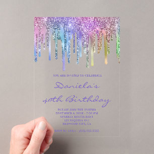 Invitations En Acrylique Paillettes holographiques anniversaire 40 ans arc-