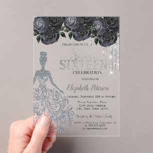 Invitations En Acrylique Paillettes qui dégoulinent, Robe Roses Noires Douc