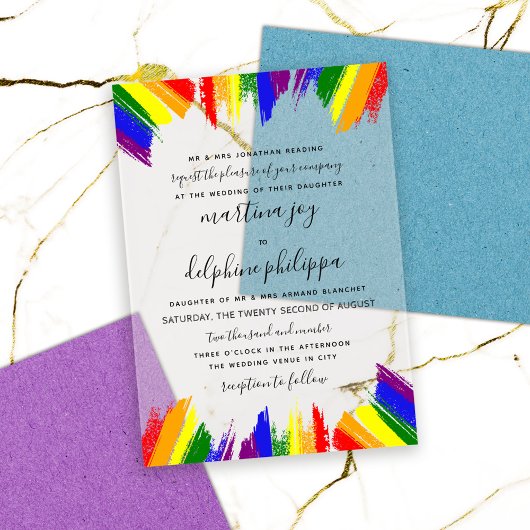 Invitations En Acrylique Paint Strokes Pride drapeau LGBTQ Mariage officiel