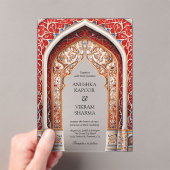Invitations En Acrylique Palais royal Mariage indien Red Arch (In situ (ordinateur de poche))