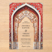 Invitations En Acrylique Palais royal Mariage indien Red Arch (Recto)