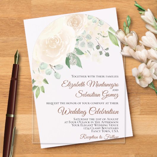 Invitations En Acrylique Pale Blush Aquarelle Roses Élégant Mariage Arc