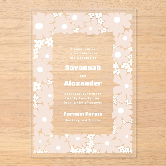 Invitations En Acrylique Pale Neutral Blooms Super Boho Mariage (Recto)
