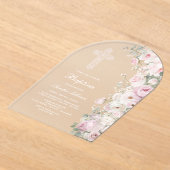 Invitations En Acrylique Pale Pink Flowers Arch Baptism Frosted (Poser)