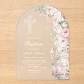 Invitations En Acrylique Pale Pink Flowers Arch Baptism Frosted (Recto)