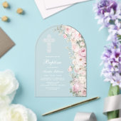Invitations En Acrylique Pale Pink Flowers Arch Baptism Frosted (Insitu (Mariage))