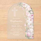 Invitations En Acrylique Pale Pink Flowers Arch Confirmation Frosted (Recto)