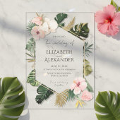 Invitations En Acrylique Palm Feuille Hibiscus Mariage de verdure tropicale