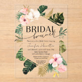 Invitations En Acrylique Palm Feuille Hibiscus Tropical Floral Bridal Brunc (Recto)