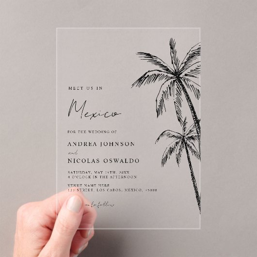 Invitations En Acrylique Palm Tree Sketch Voyage Plage Destination Mariage (In situ (ordinateur de poche))