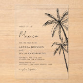 Invitations En Acrylique Palm Tree Sketch Voyage Plage Destination Mariage (Recto)