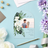 Invitations En Acrylique Palmier tropical & Flore blanche Enregistrer la da (Insitu (Mariage))