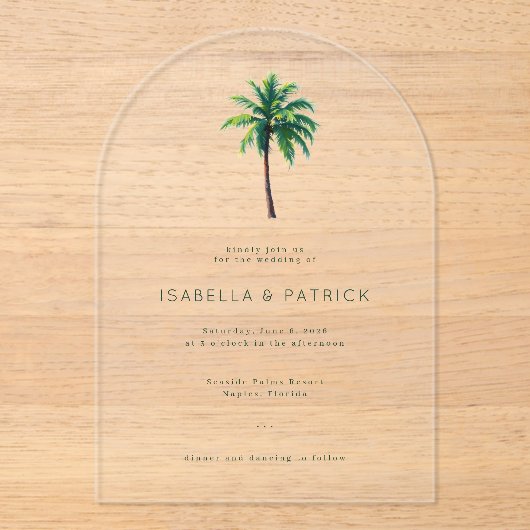 Invitations En Acrylique Palmier vert calme (Recto)