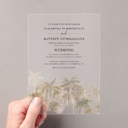 Invitations En Acrylique Palmiers Plage tropicale Mariage (In situ (ordinateur de poche))