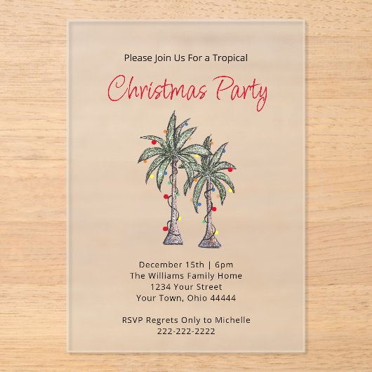 Invitations En Acrylique Palmiers tropicaux Plage Fête de Noël (Recto)