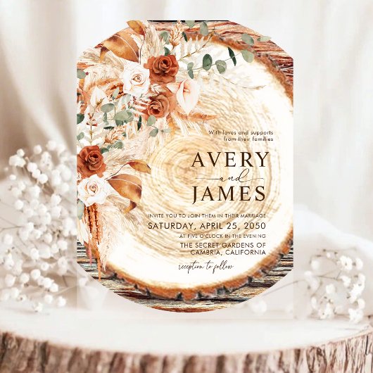 Invitations En Acrylique Pampas Boho Acrylic Wood Ring Wedding Invite 