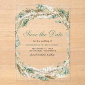 Invitations En Acrylique Pampas Eucalyptus Wreath Wedding Enregistrer la da (Recto)