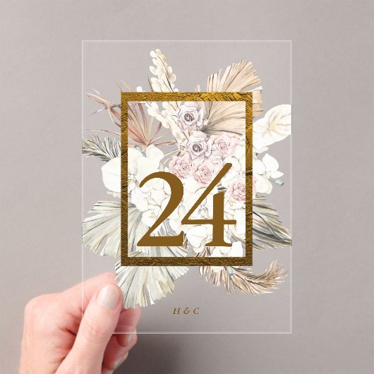 Invitations En Acrylique Pampas Grass Gold Boho Acrylique Numéro de tableau (In situ (ordinateur de poche))