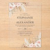 Invitations En Acrylique Pampas Grass rose Mariage Floral (Recto)