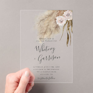 Invitations En Acrylique Pampas Grass rose Mariage Floral