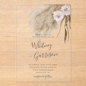 Invitations En Acrylique Pampas Grass rose Mariage Floral (Recto)
