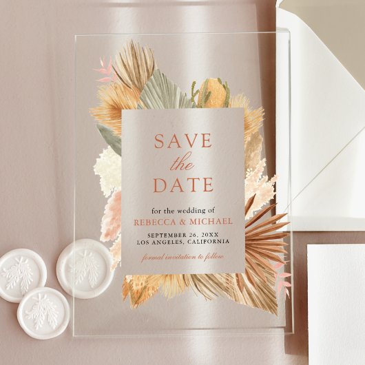 Invitations En Acrylique Pampas Palm de Herbe Feuilles mariage Enregistrer
