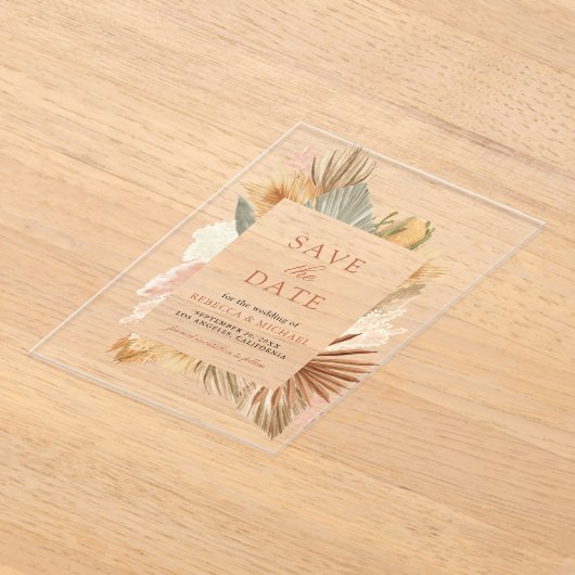 Invitations En Acrylique Pampas Palm de Herbe Feuilles mariage Enregistrer  (Poser)